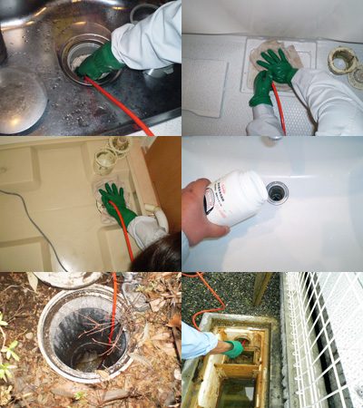 マンションの排水管を洗浄する作業